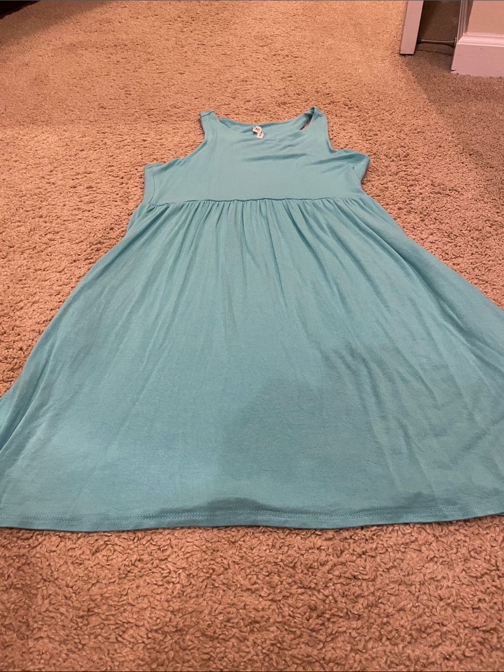 Bellami Aqua Sleeveless Gathered-Waist Knit Dress with pockets!
